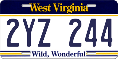 WV license plate 2YZ244