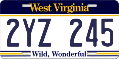 WV license plate 2YZ245