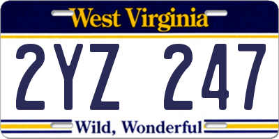 WV license plate 2YZ247