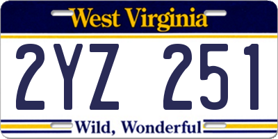 WV license plate 2YZ251
