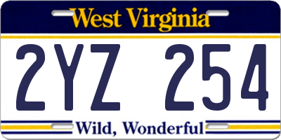 WV license plate 2YZ254