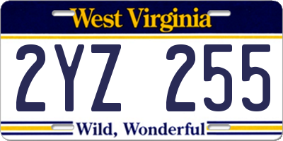 WV license plate 2YZ255