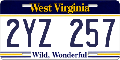 WV license plate 2YZ257