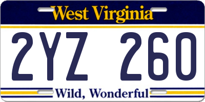 WV license plate 2YZ260