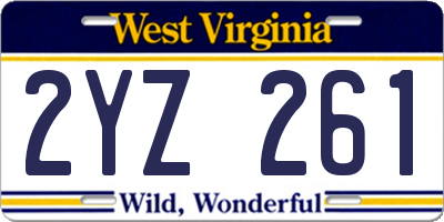 WV license plate 2YZ261