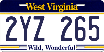 WV license plate 2YZ265