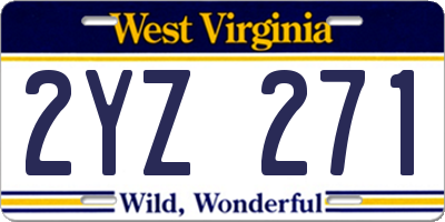 WV license plate 2YZ271