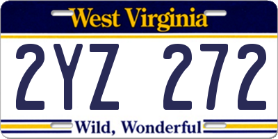 WV license plate 2YZ272