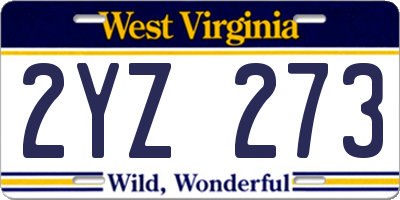 WV license plate 2YZ273