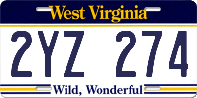 WV license plate 2YZ274