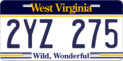 WV license plate 2YZ275