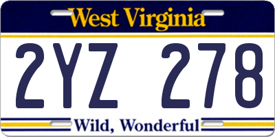 WV license plate 2YZ278