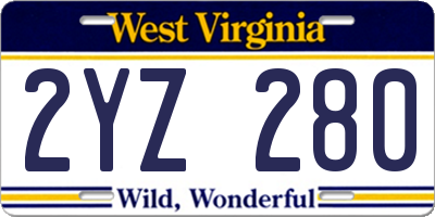WV license plate 2YZ280