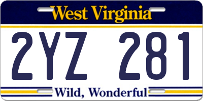 WV license plate 2YZ281