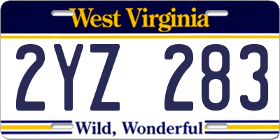 WV license plate 2YZ283