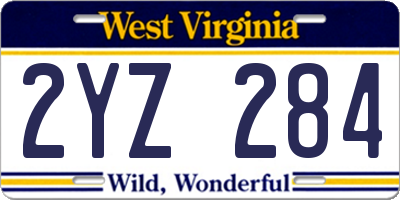 WV license plate 2YZ284