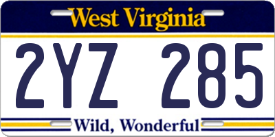 WV license plate 2YZ285