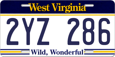 WV license plate 2YZ286