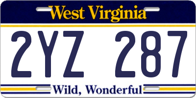WV license plate 2YZ287