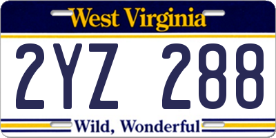 WV license plate 2YZ288