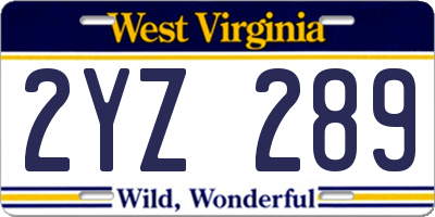 WV license plate 2YZ289