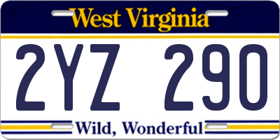 WV license plate 2YZ290