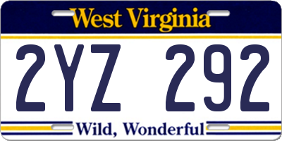 WV license plate 2YZ292