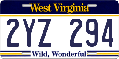 WV license plate 2YZ294