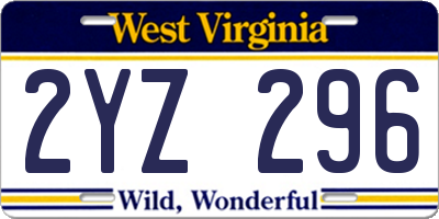 WV license plate 2YZ296