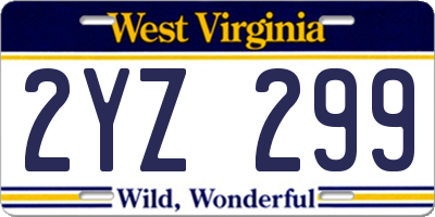 WV license plate 2YZ299