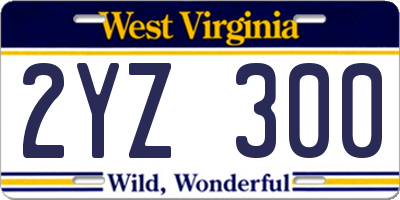 WV license plate 2YZ300