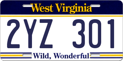 WV license plate 2YZ301