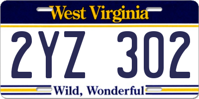 WV license plate 2YZ302