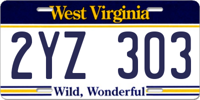 WV license plate 2YZ303