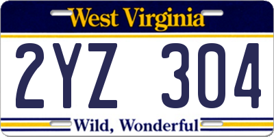 WV license plate 2YZ304
