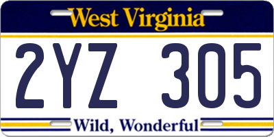 WV license plate 2YZ305