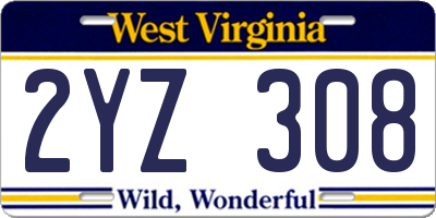 WV license plate 2YZ308