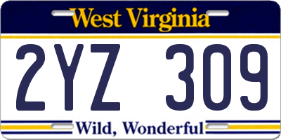 WV license plate 2YZ309