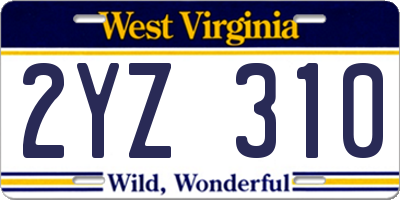 WV license plate 2YZ310