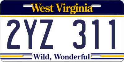 WV license plate 2YZ311