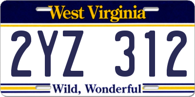 WV license plate 2YZ312