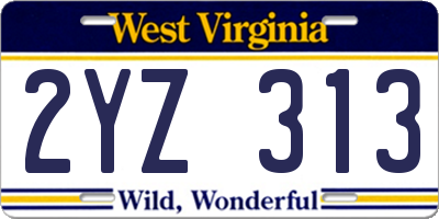 WV license plate 2YZ313