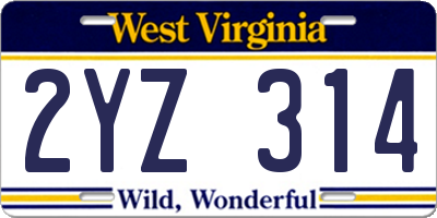 WV license plate 2YZ314