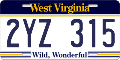 WV license plate 2YZ315