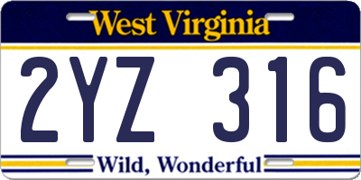 WV license plate 2YZ316