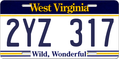 WV license plate 2YZ317