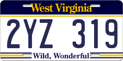 WV license plate 2YZ319