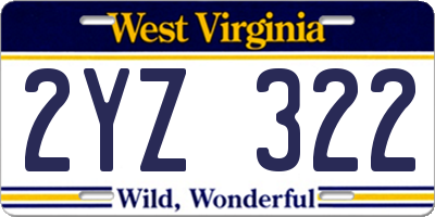 WV license plate 2YZ322