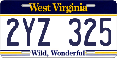 WV license plate 2YZ325