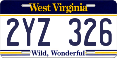 WV license plate 2YZ326